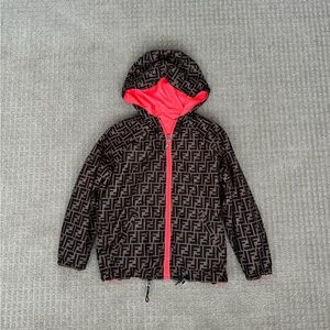 Fendi Girls Brown FF/ Pink Reversible FF Jacket